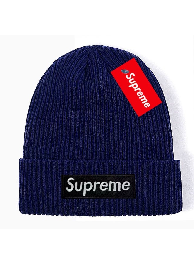 Supreme Classic Box Logo Navy Blue Knit Beanie, Street Fashion Brand Cuffed Beanie